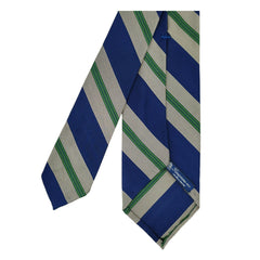 Anversa silk and cotton tie, blue green and sand stripes