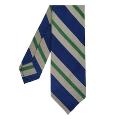 Anversa silk and cotton tie, blue green and sand stripes