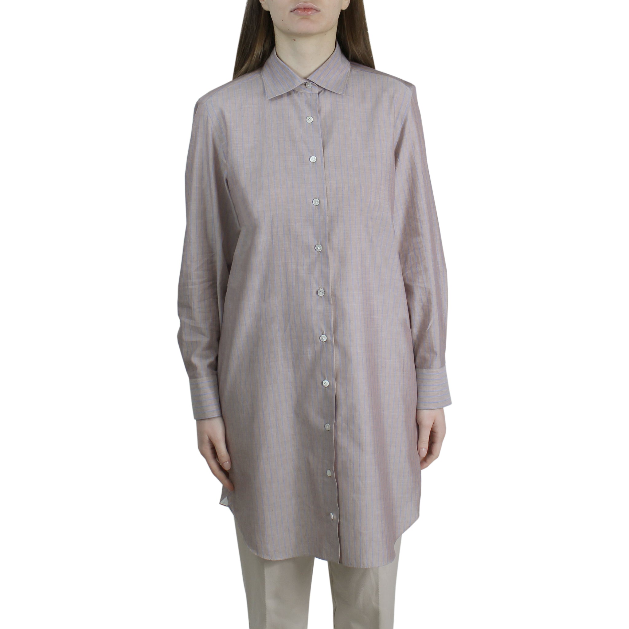 Women's regular long striped cotton and linen shirt Carlo Riva