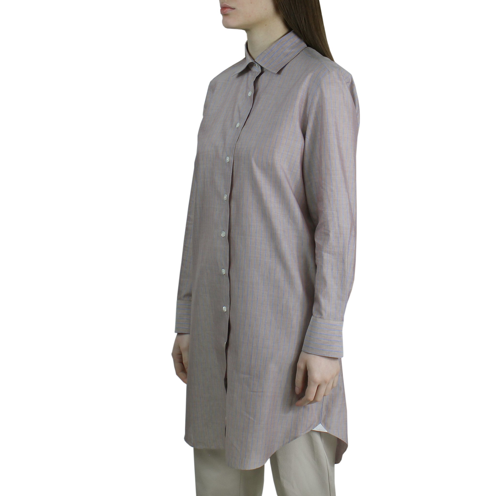 Camicia da donna regular lunga in cotone e lino a righe Carlo Riva
