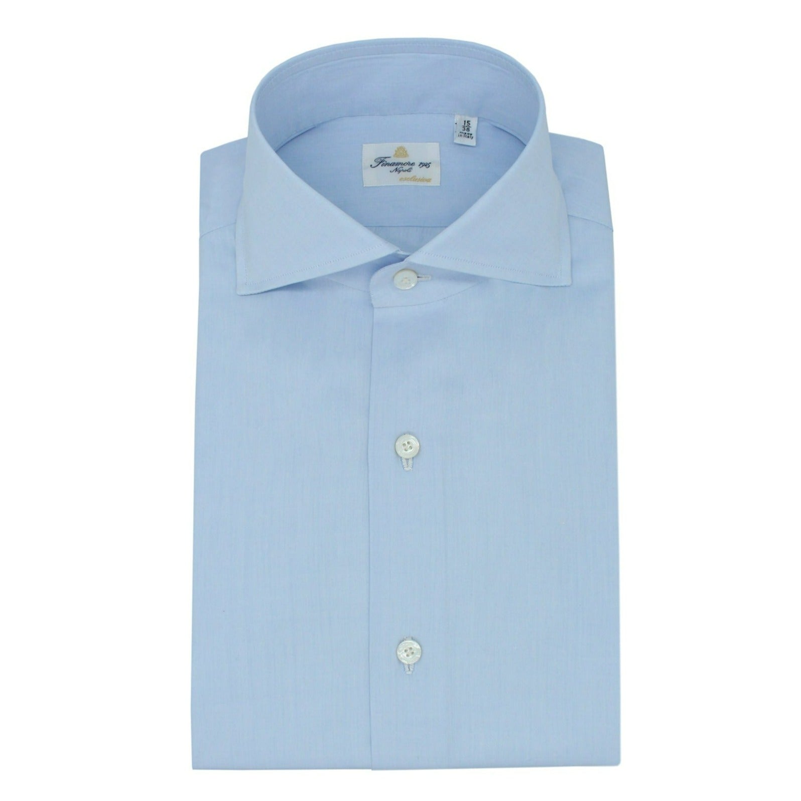 Camicia classica Esclusiva azzurra. Cotone Sea Island, completamente cucita a mano