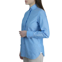 Women's regular fit turquoise shirt with purple stripes