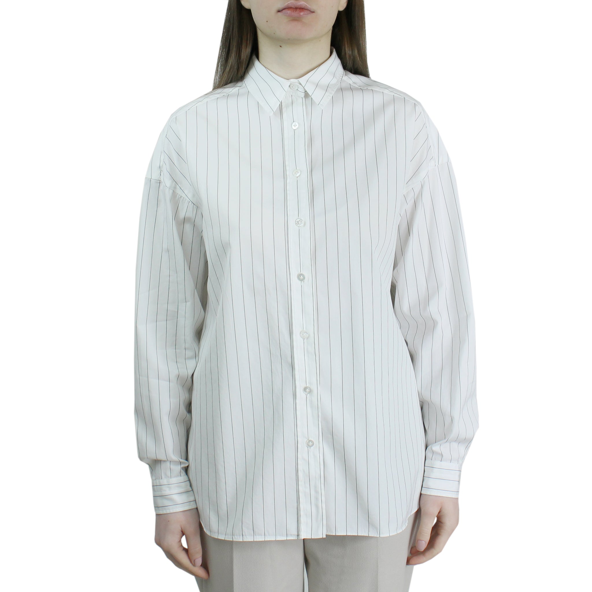 Women's white shirt with black stripes regular fit