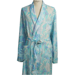 Light blue flower patterned hand-sewn dressing gown with pockets