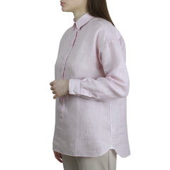 Women's polo-type shirt in pink linen and over fit