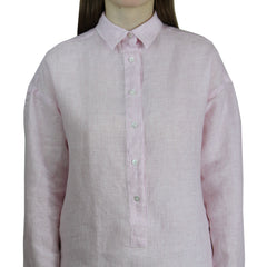 Women's polo-type shirt in pink linen and over fit