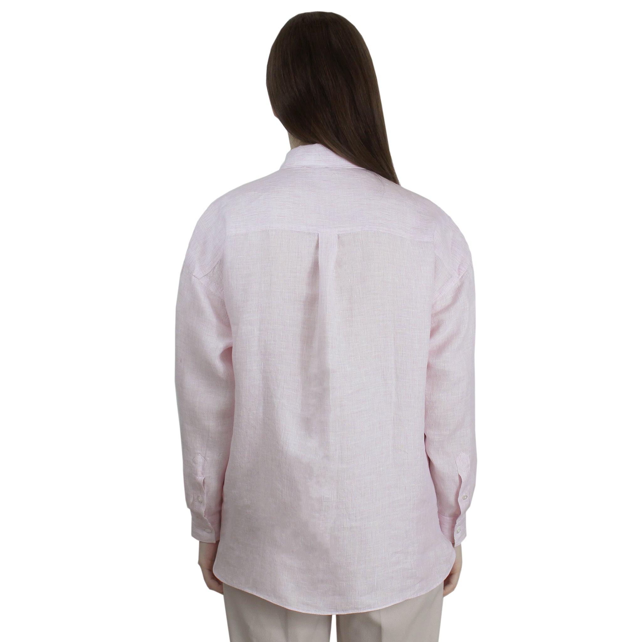 Women's polo-type shirt in pink linen and over fit