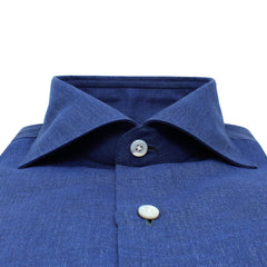 Camicia classica MILANO slim fit, lino e cotone blu, tessuto Carlo Riva