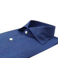 Camicia classica MILANO slim fit, lino e cotone blu, tessuto Carlo Riva