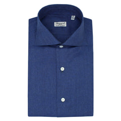 Classic MILANO slim fit linen and cotton blue shirt Carlo Riva