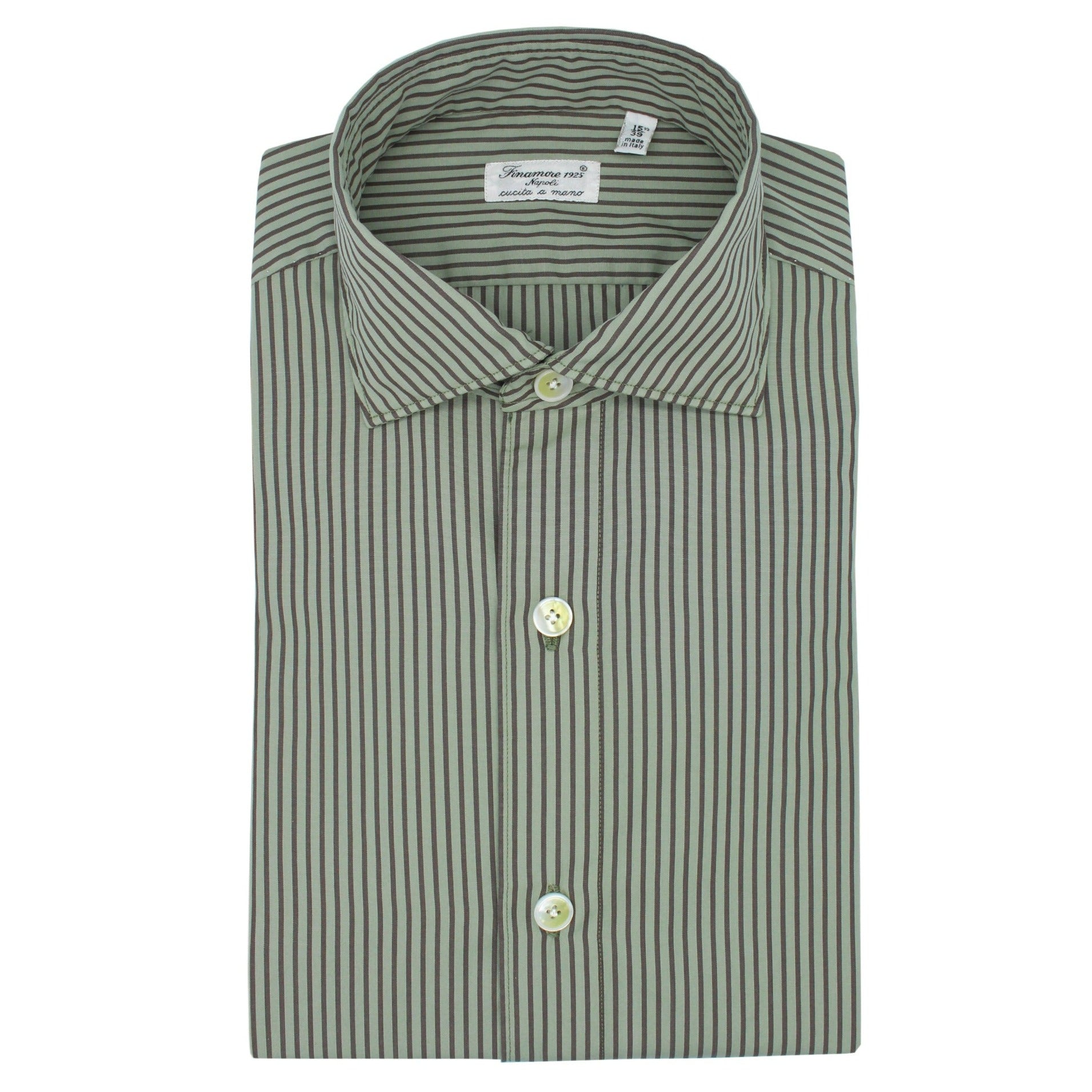 Dark green striped slim fit Milano shirt in garment dyed cotton