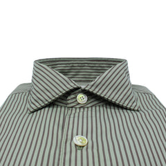 Camicia Milano slim fit a righe verde scuro in cotone tinto in capo