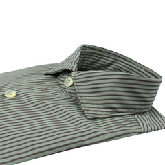 Camicia Milano slim fit a righe verde scuro in cotone tinto in capo