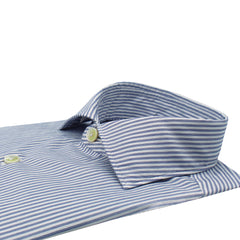 Milano slim fit cotton shirt with light blue stripe and enzyme treatment