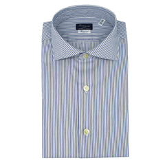 Milano slim fit cotton shirt with light blue stripe and enzyme treatment