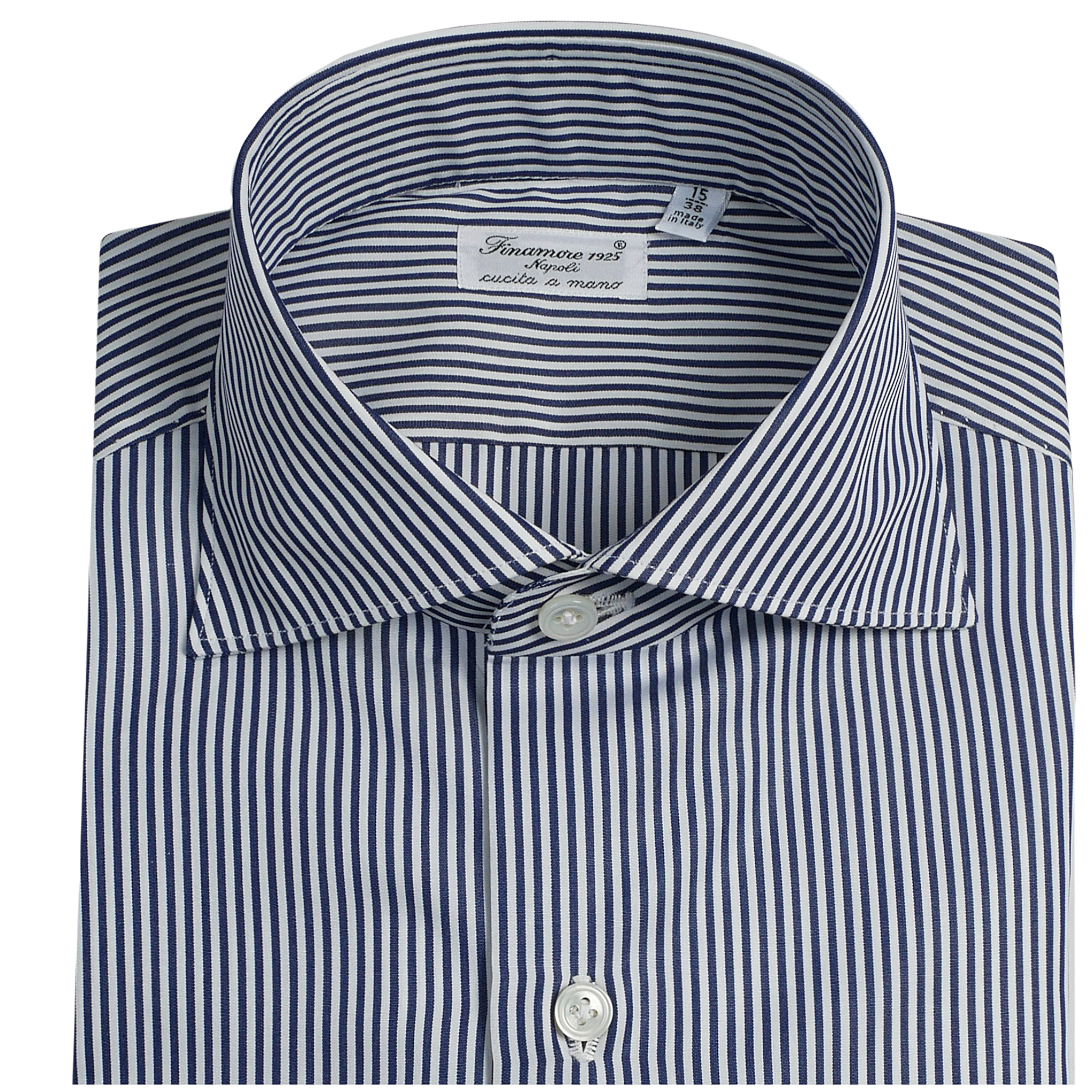 Camicia classica slim fit bastoncino rigata blu Milano Finamore 1925