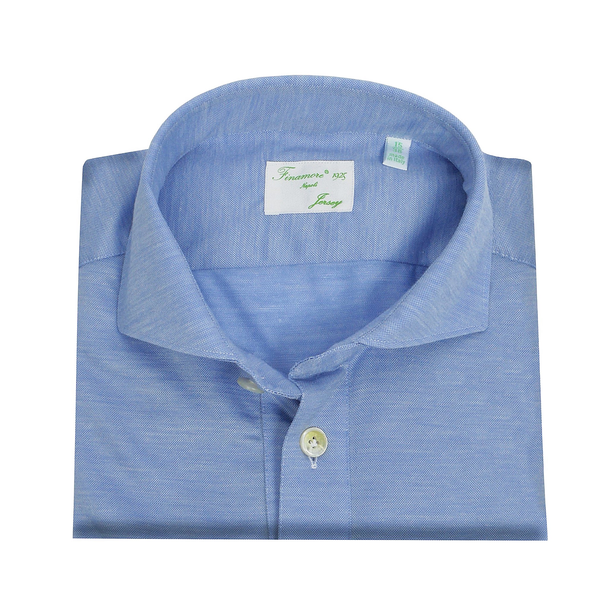 Milton light blue jersey polo shirt in pure virgin wool and cly fluids