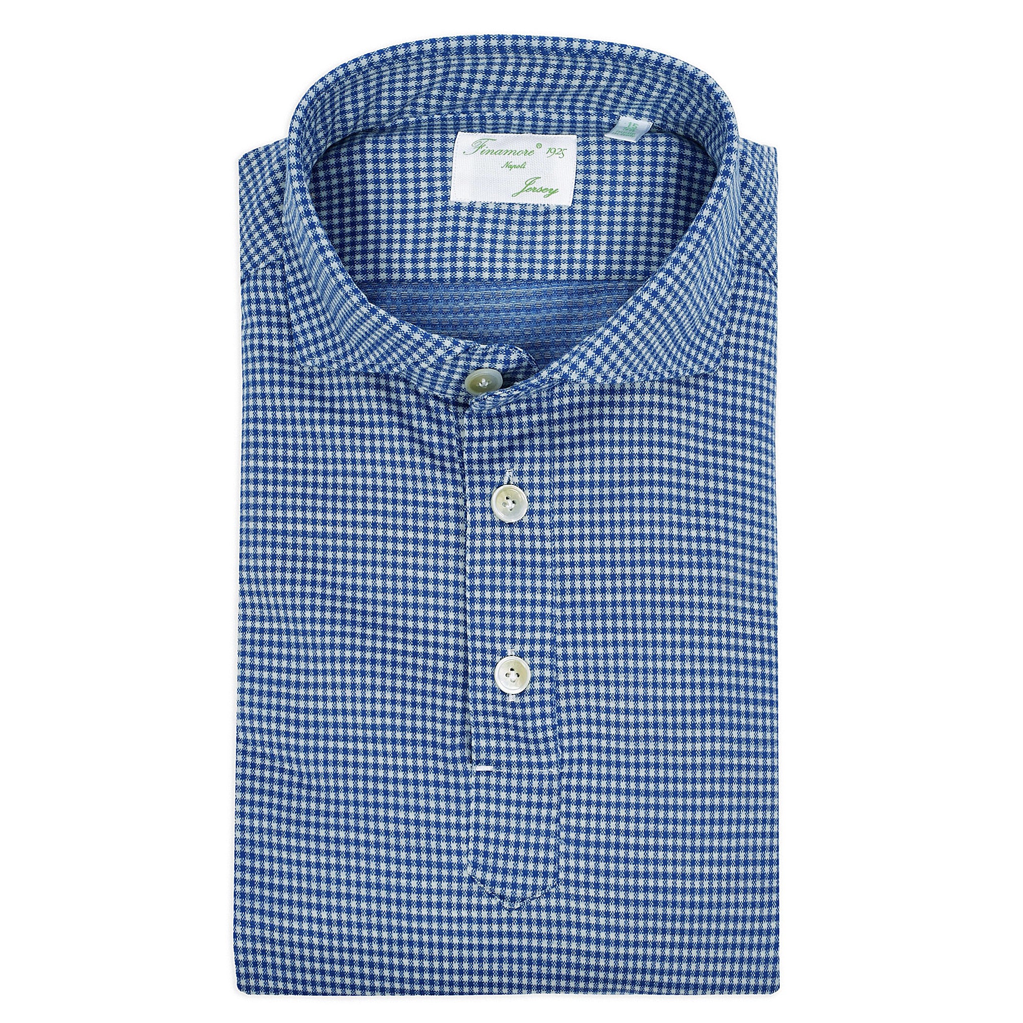 Polo Milton jersey check blu lana merino Finamore 1925