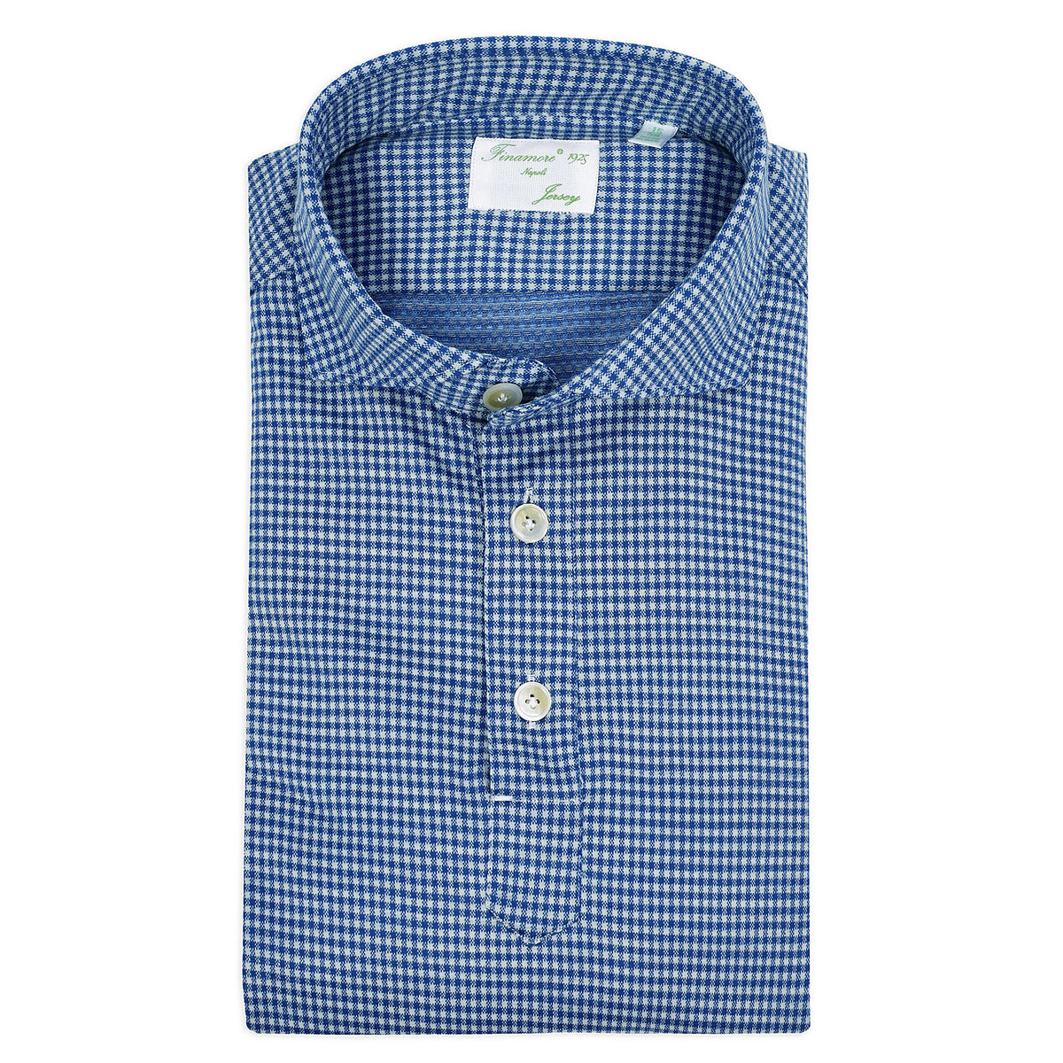 Polo Milton jersey check blu merino wool Finamore 1925