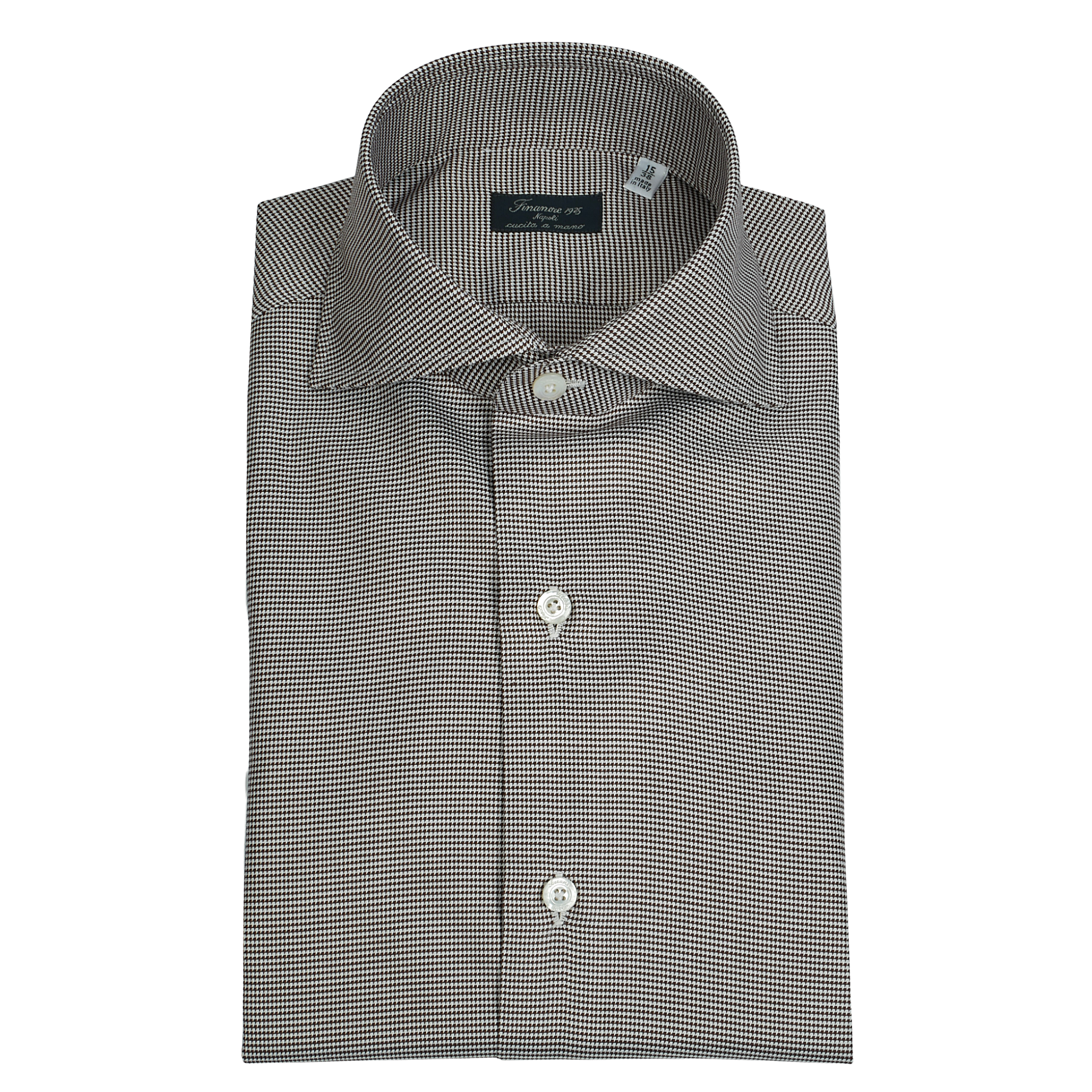 Classic Napoli regular fit micro checked shirt brown Finamore 1925