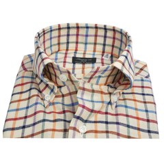 Camicia regular fit Napoli flanella madras arancio e verde