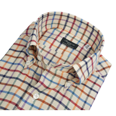 Camicia regular fit Napoli flanella madras arancio e verde