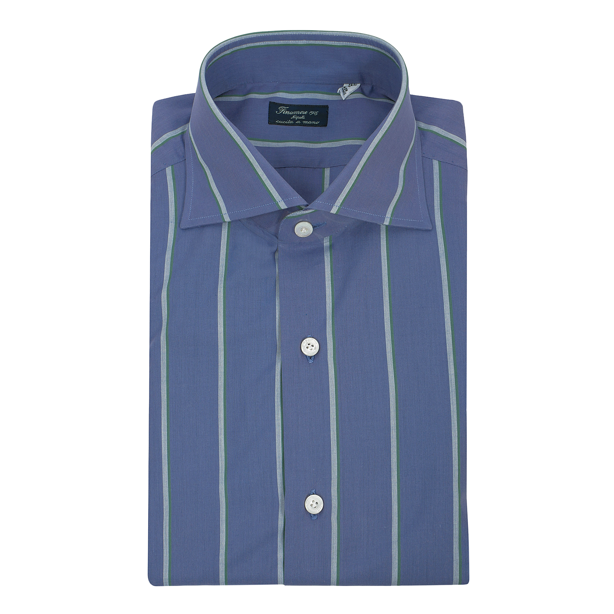 Regular shirt in green multi stripe cotton Napoli Finamore 1925