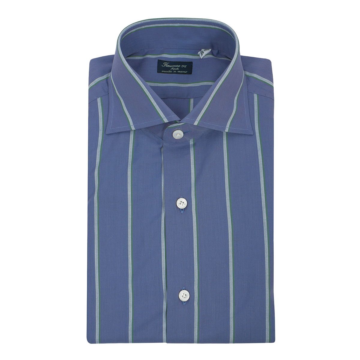 Regular shirt in green multi stripe cotton Napoli Finamore 1925