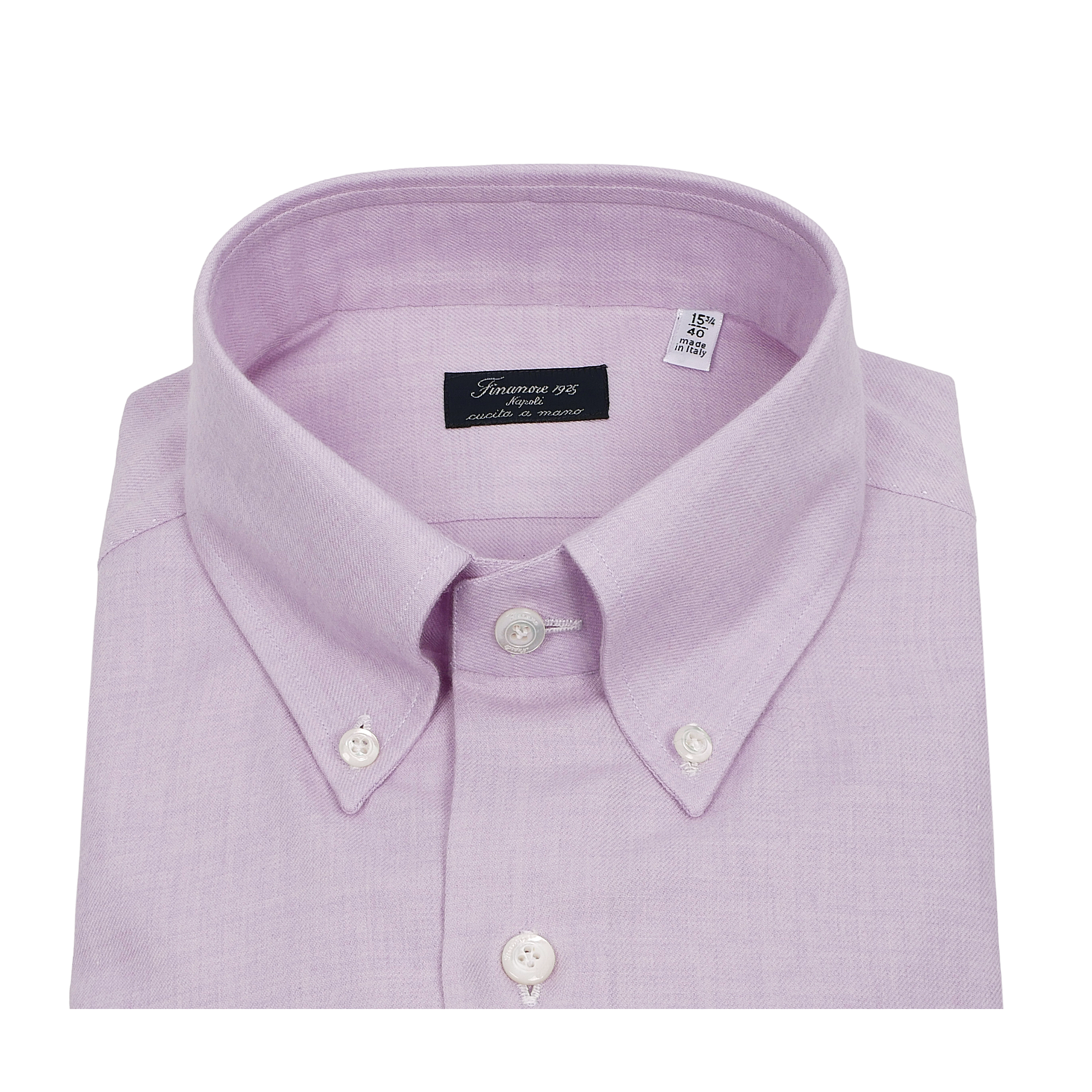 Camicia regular fit Napoli flanella viola chiaro cotone e cashmere