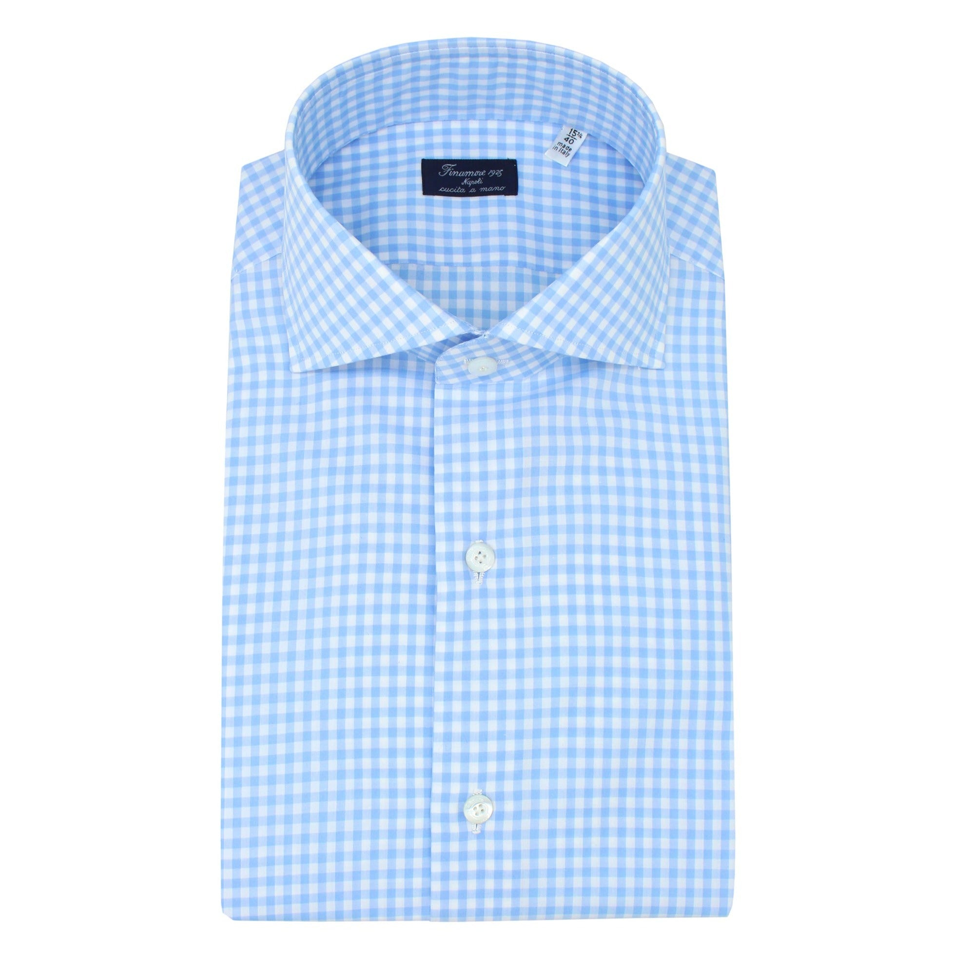Classic Naples shirt in light blue checked cotton