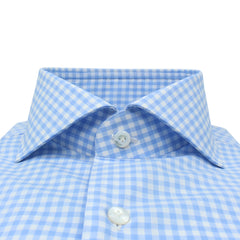 Camicia classica Napoli in cotone a quadri celeste
