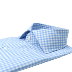 Camicia classica Napoli in cotone a quadri celeste