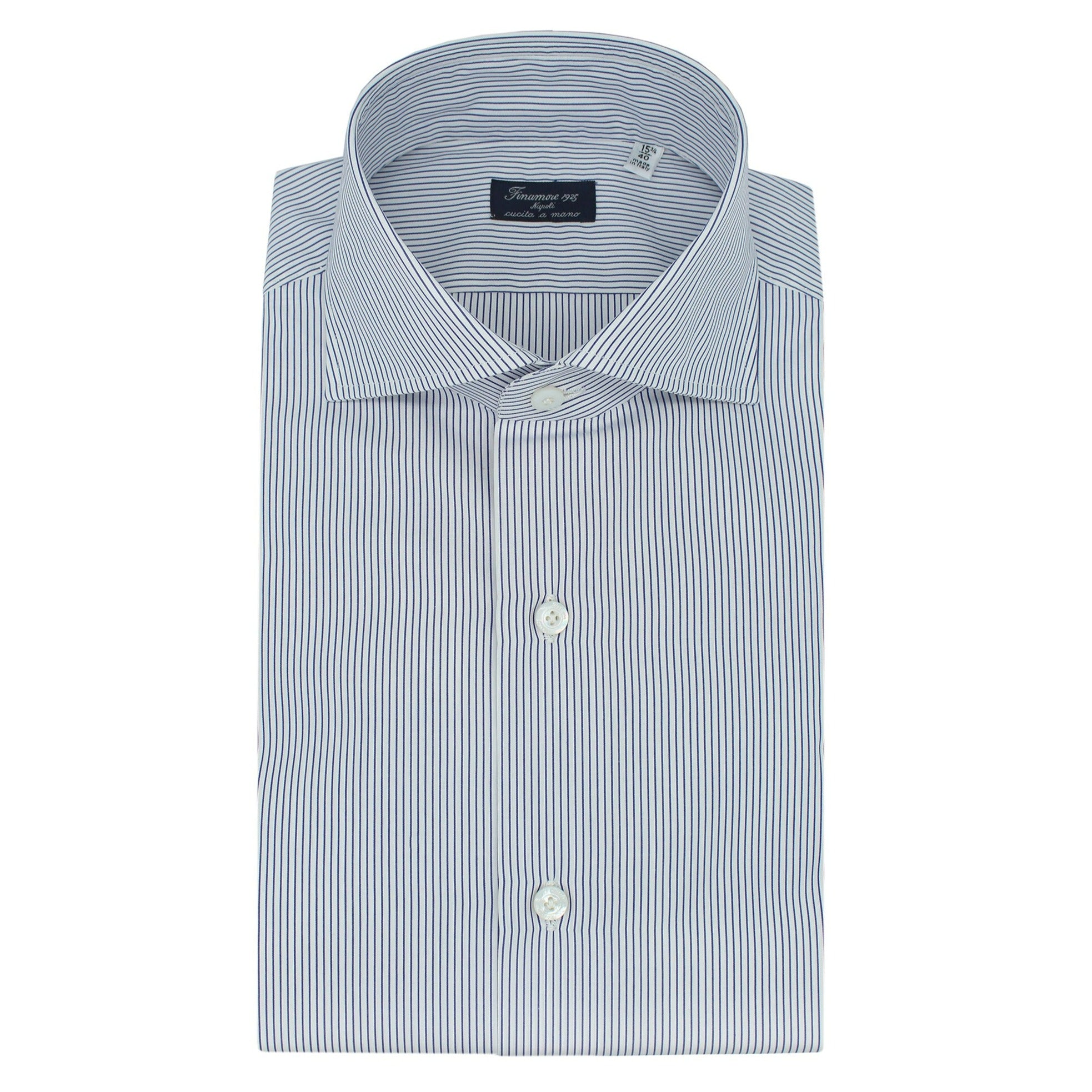Classic fit shirt Napoli in cotton white bottom micro stripe blu