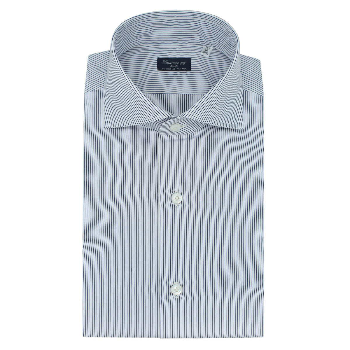 Classic fit shirt Napoli in cotton white bottom micro stripe blu