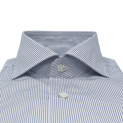 Classic fit shirt Napoli in cotton white bottom micro stripe ble