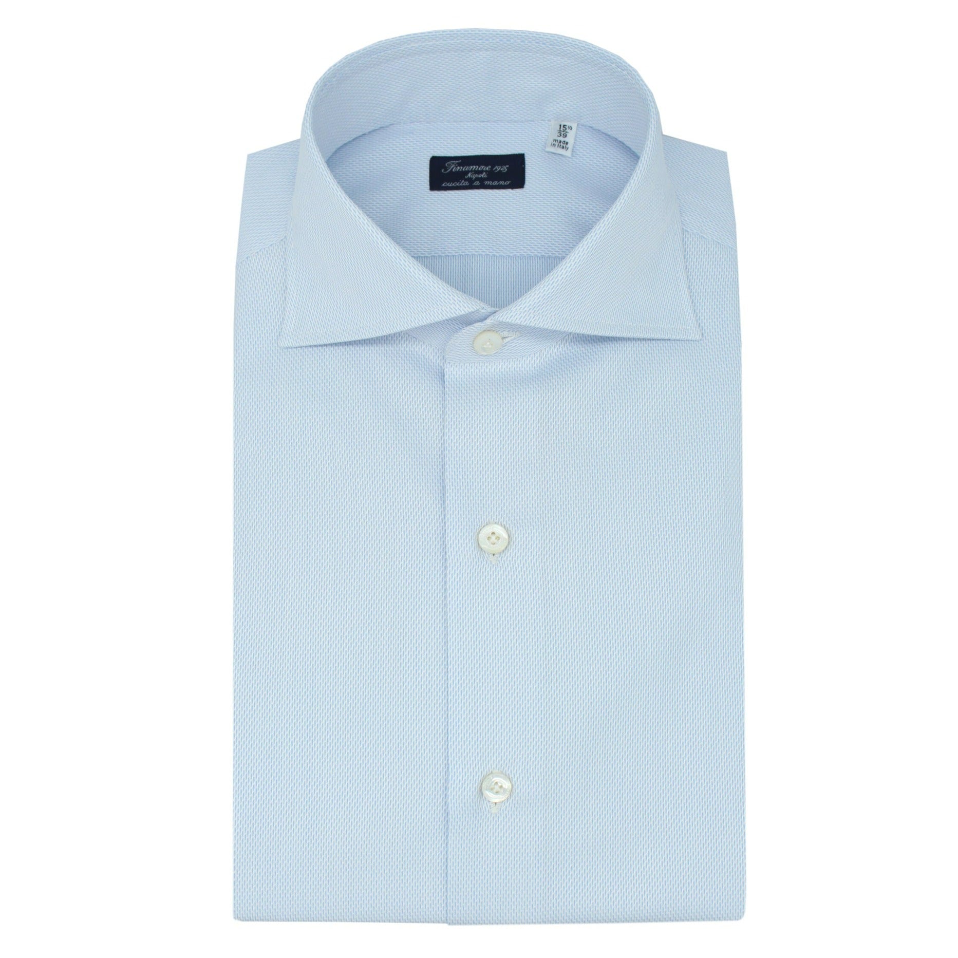 Classic Napoli shirt in white cotton pique with light blue details