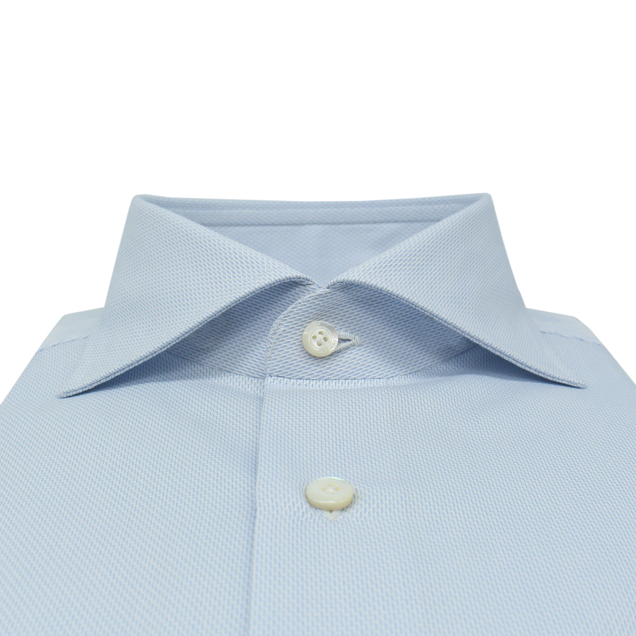 Classic Napoli shirt in white cotton pique with light blue details