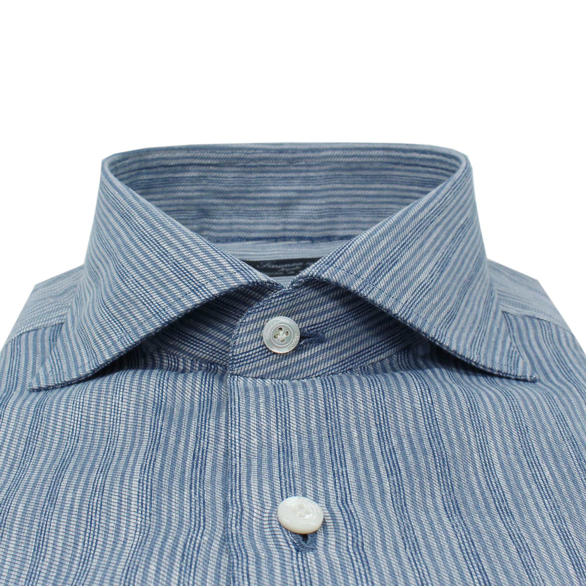 Camicia classica Carlo Riva a righe in lino e cotone azzurro