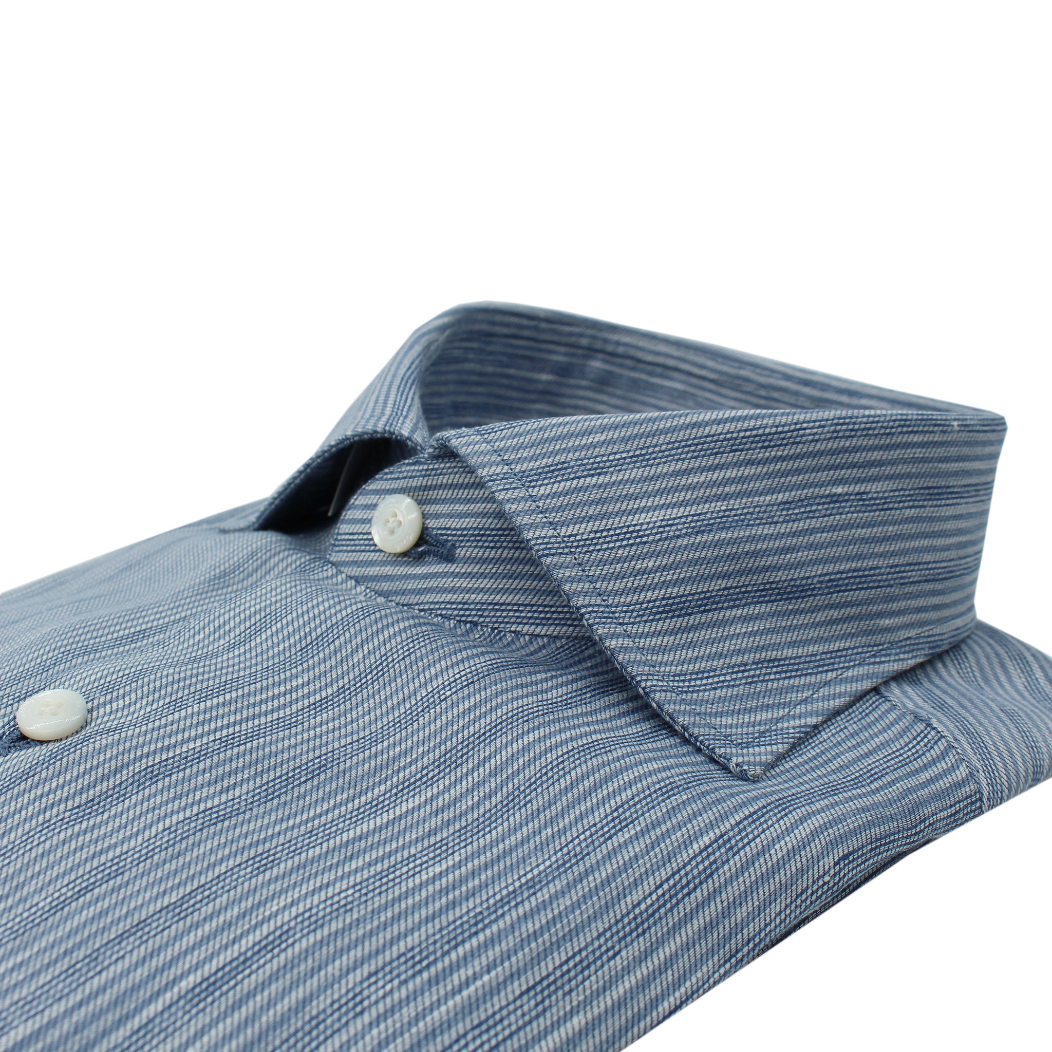 Camicia classica Carlo Riva a righe in lino e cotone azzurro