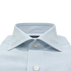 Naples regular fit light blue striped linen and cotton shirt