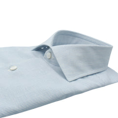 Camicia Napoli regular fit a righe azzurre in lino e cotone