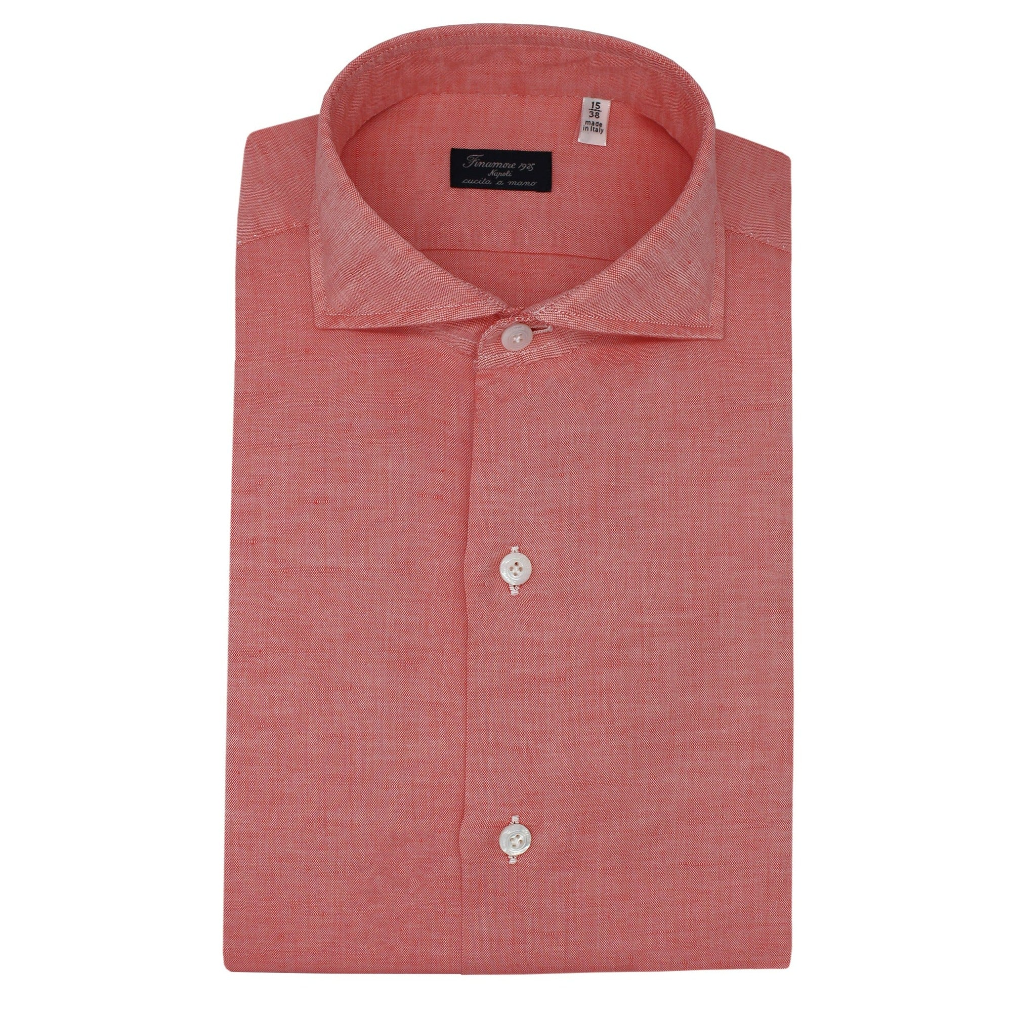 Classic Naples shirt in coral red linen and cotton