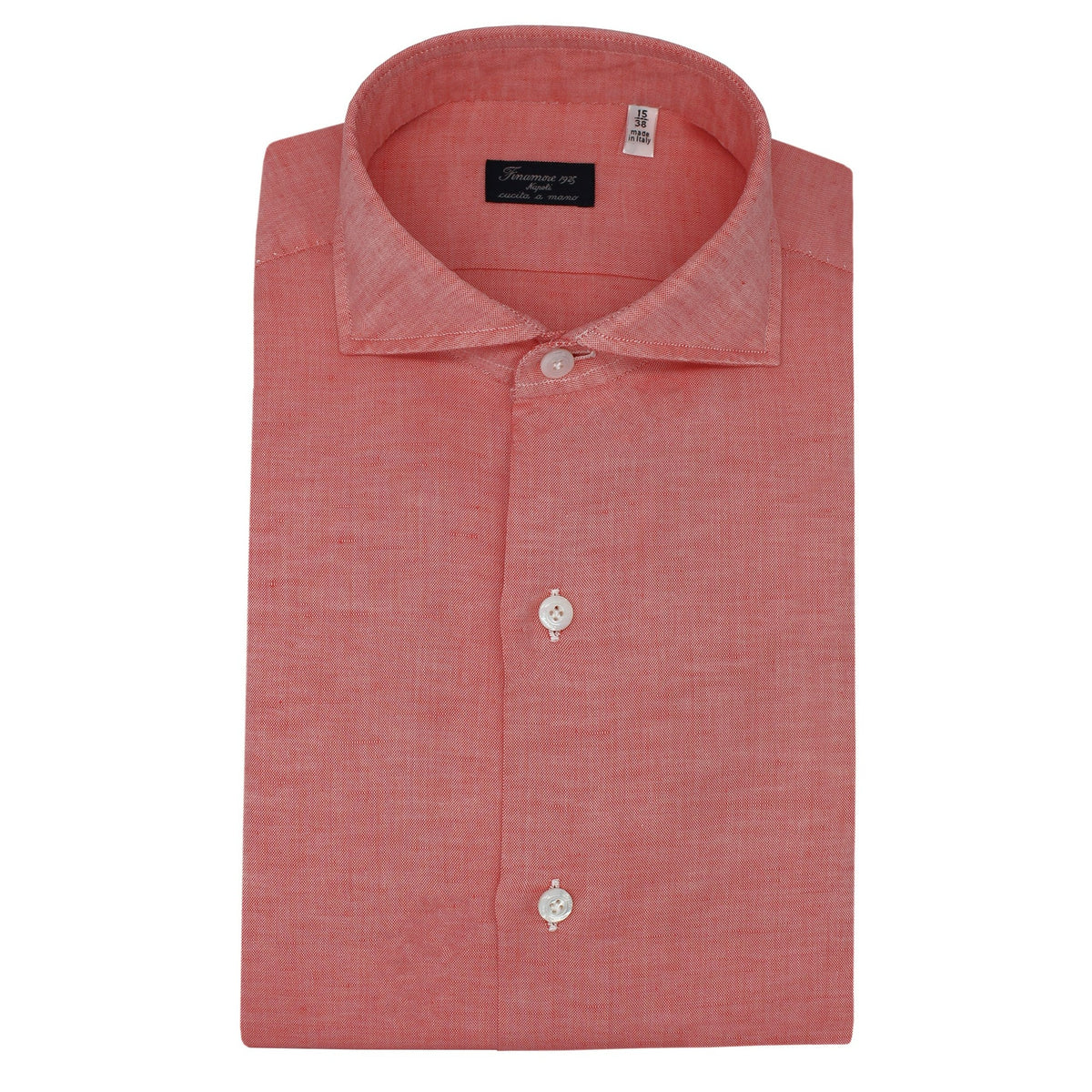 Classic Naples shirt in coral red linen and cotton