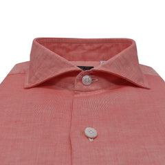 Classic Naples shirt in coral red linen and cotton