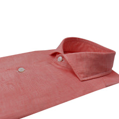 Classic Naples shirt in coral red linen and cotton