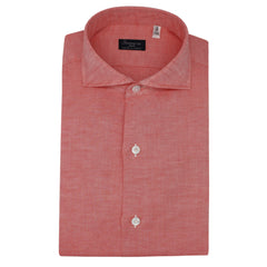 Classic Naples shirt in coral red linen and cotton