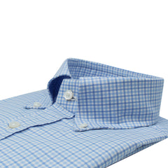 Camicia Napoli vestibilità classica con fantasia a quadretti di colore azzurro