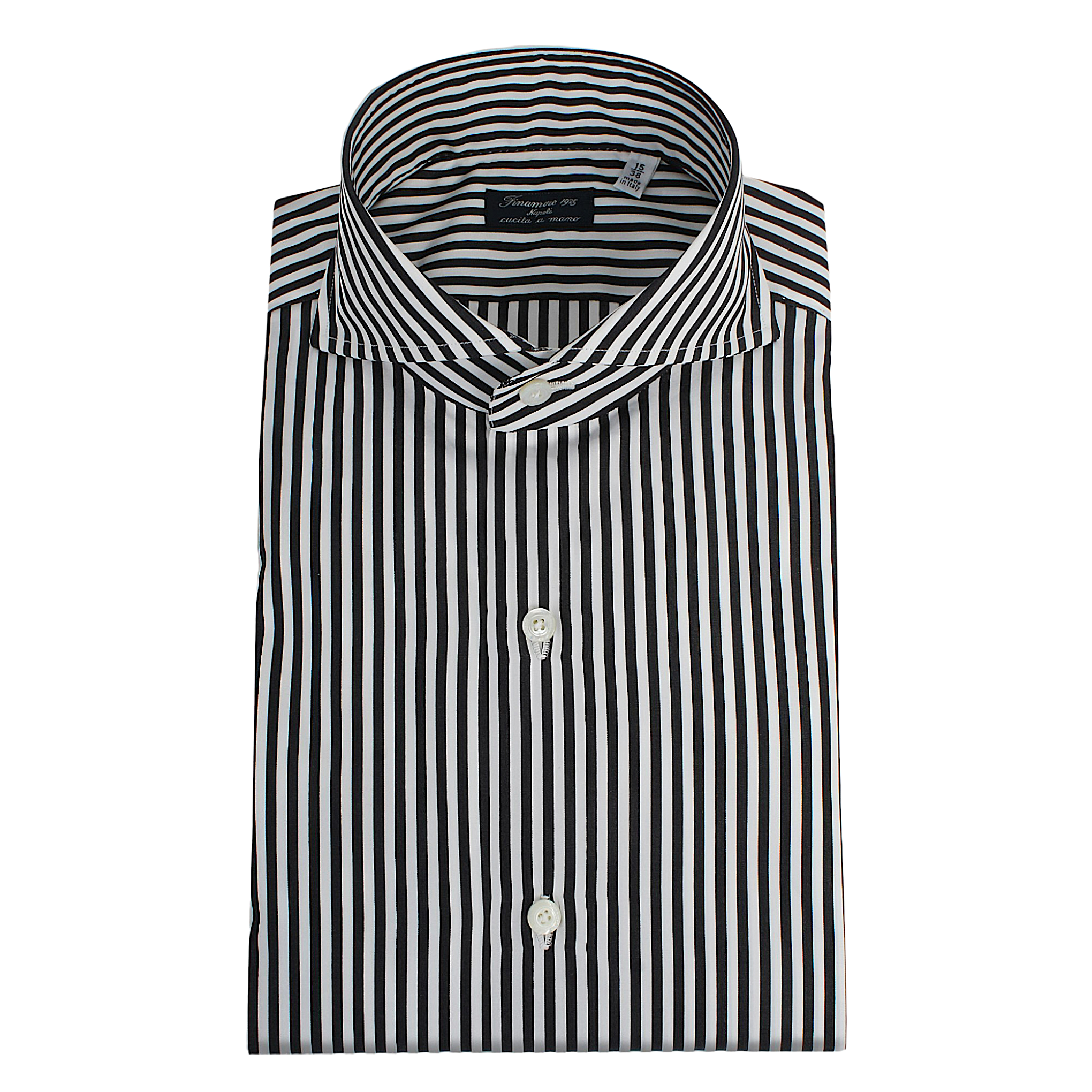 Camicia Napoli classica in cotone popeline rigata nera