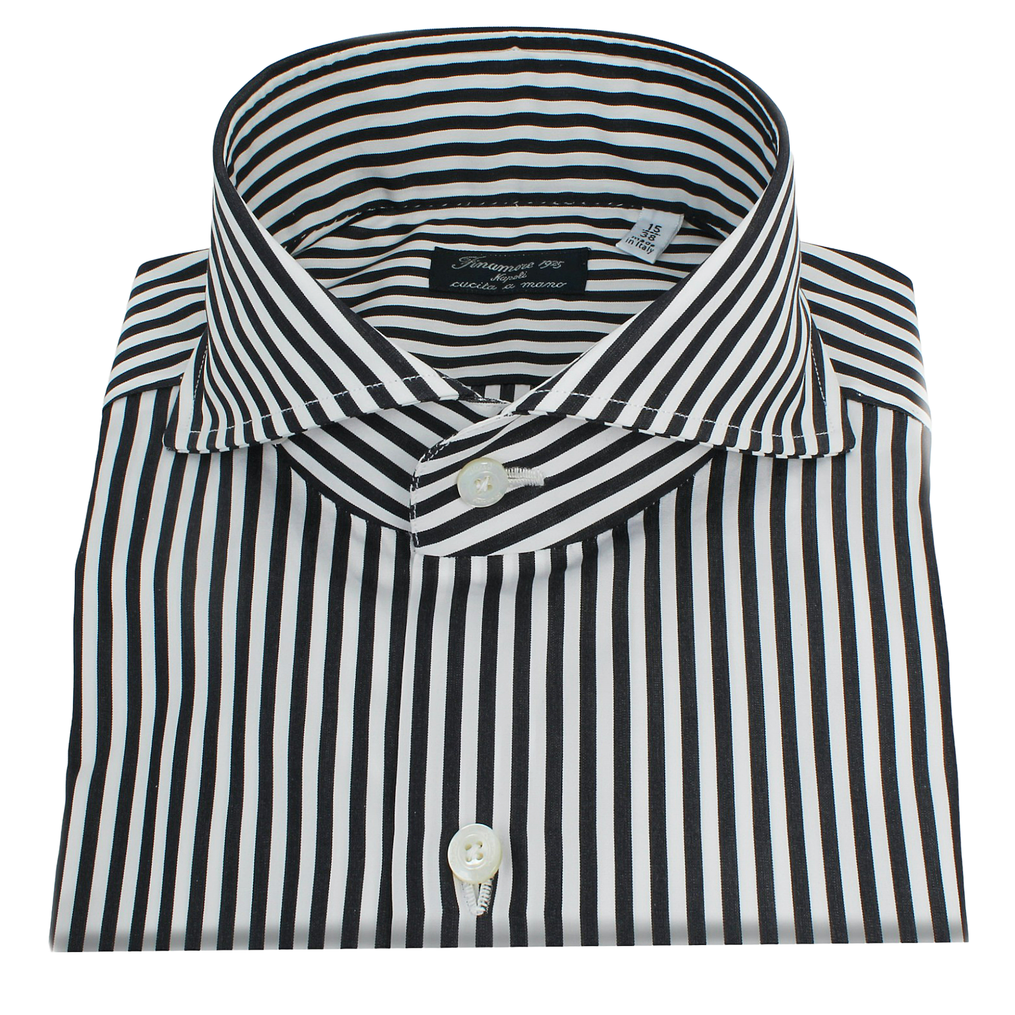 Camicia Napoli classica in cotone popeline rigata nera
