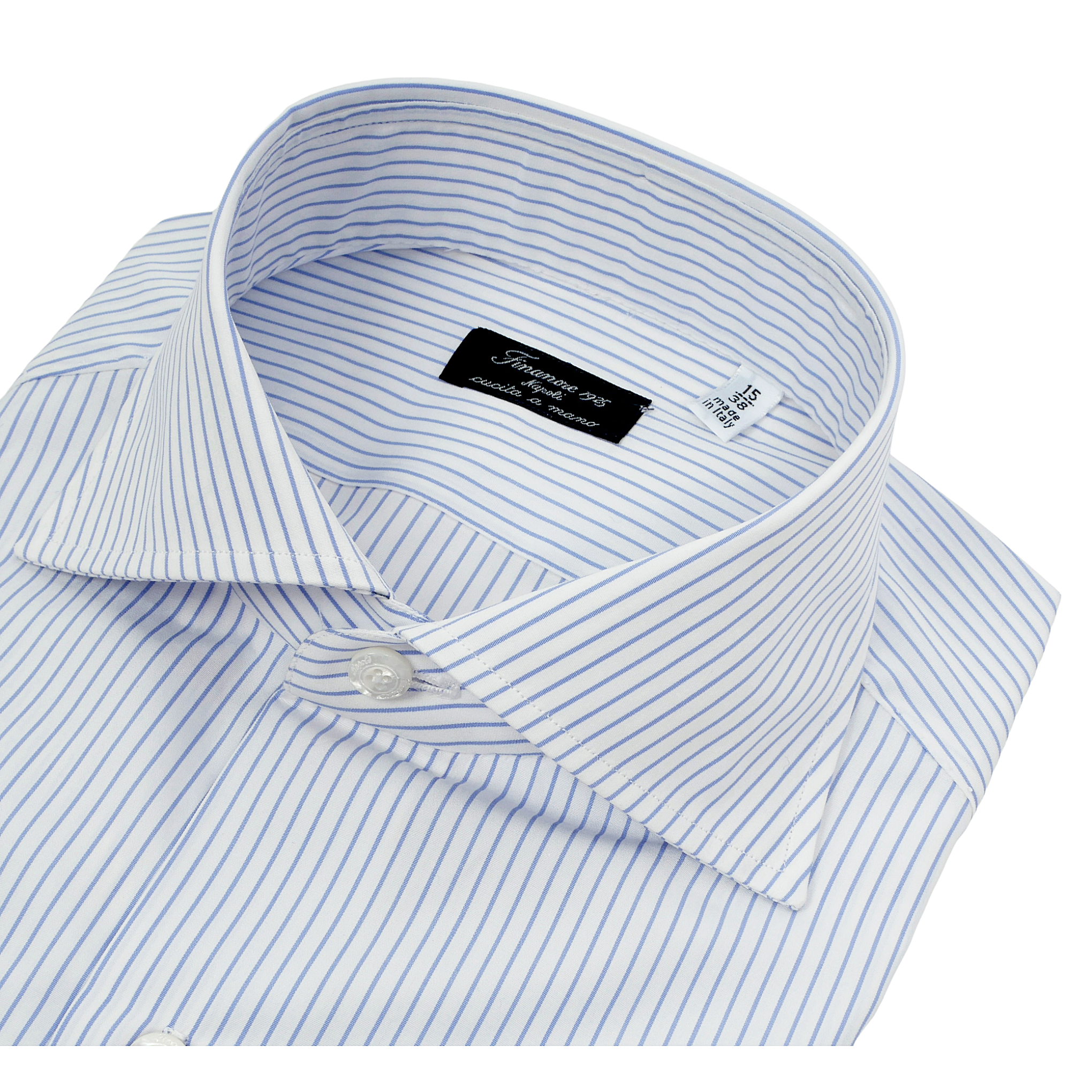 Camicia Napoli regular fit in popeline di cotone a righe celeste o blu